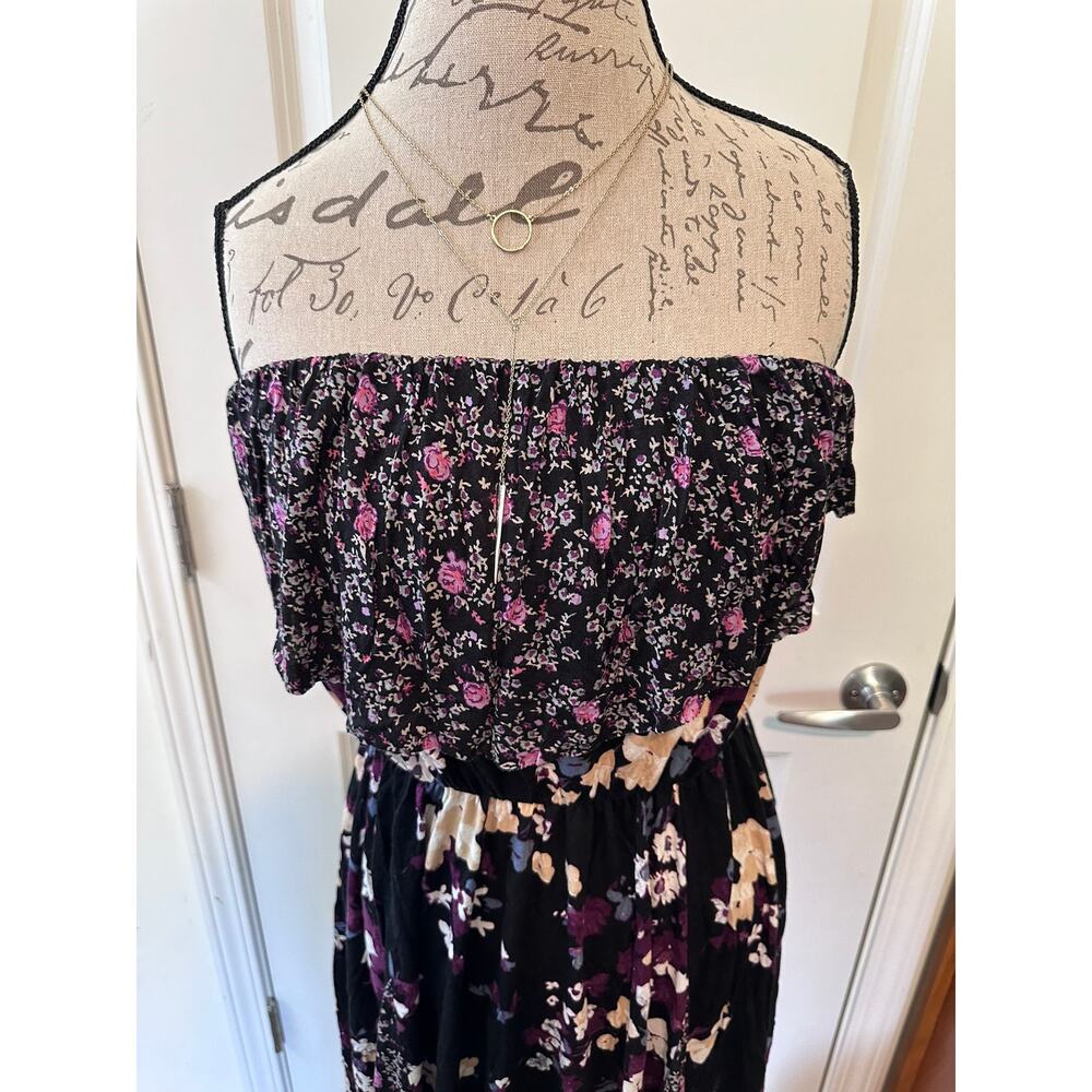 Urban Outfitters Kimchi Blue sz L Black Floral Strapless Jersey Dress - Picture 2 of 5